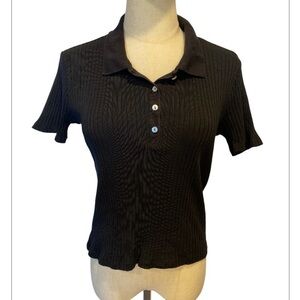 Zara Black Button Down Ribbed Shirt
